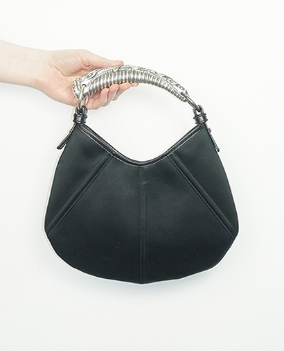 Mini Mombasa Horn, &pound;100, Handbags, Black, Satin, Front view